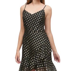 Banana Republic Strappy Ruffle Metallic Gold Dot cocktail dress
